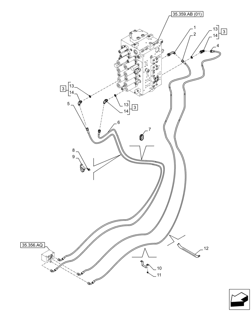 Схема запчастей Case CX250D LC LR - (35.356.AR[04]) - STD + VAR - 461558 - PEDAL, DRAIN LINE (35) - HYDRAULIC SYSTEMS