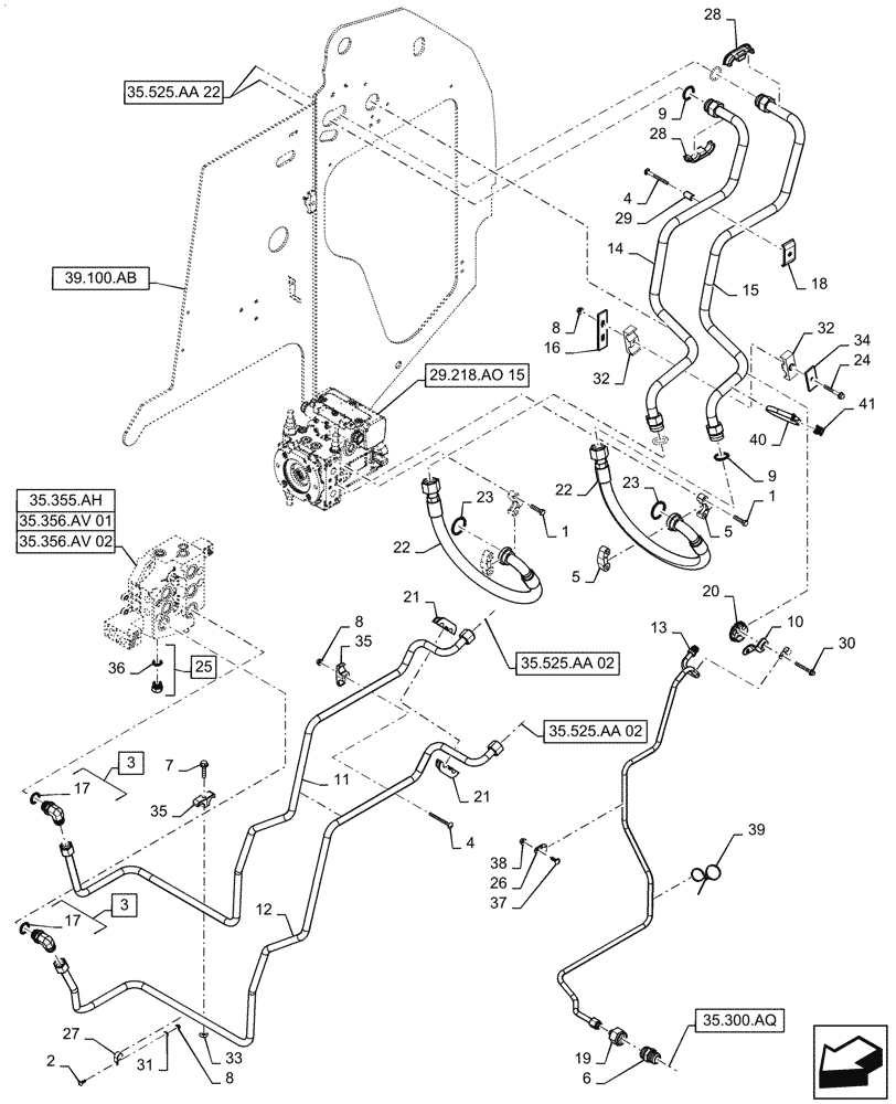 Схема запчастей Case TR340 - (35.525.AA[21]) - DUAL AUXILIARY HYDRAULIC, CHASSIS MOUNTED (35) - HYDRAULIC SYSTEMS
