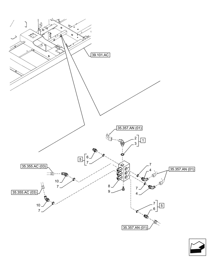Схема запчастей Case CX250D LC LR - (35.357.AN[02]) - RESTRICTOR VALVE, LINES (35) - HYDRAULIC SYSTEMS