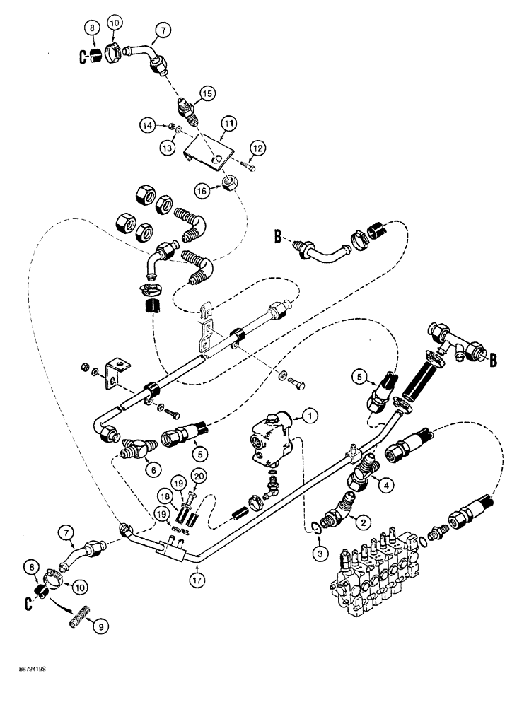 Схема запчастей Case 760 - (08-014) - BASIC HYD. CIRCUIT, PRIORITY VALVE OUT, MODELS W/O ELECTRONIC STEERING, PRIOR TO P.I.N. JAF0003171 (35) - HYDRAULIC SYSTEMS
