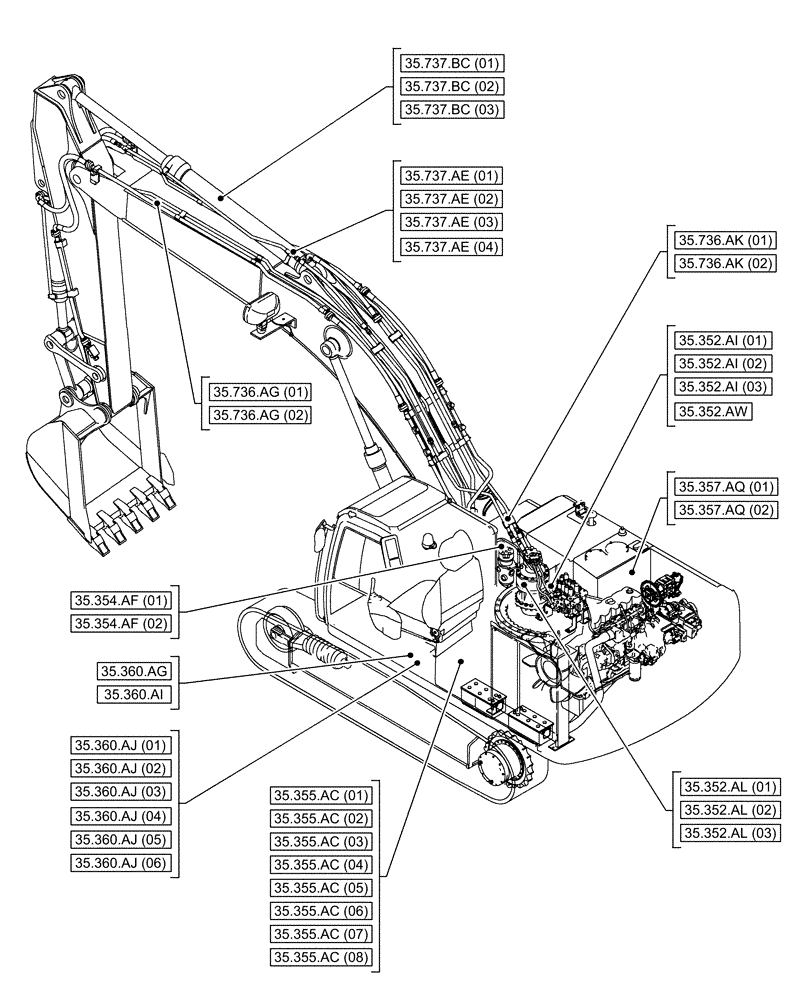 Схема запчастей Case CX250D LC LR - (35.000.00[03]) - SECTION INDEX - HYDRAULIC SYSTEMS (35) - HYDRAULIC SYSTEMS
