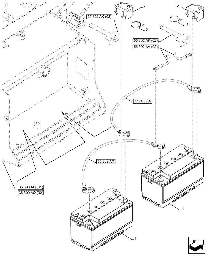 Схема запчастей Case 580SN - (55.302.AG[02]) - DUAL BATTERY (55) - ELECTRICAL SYSTEMS