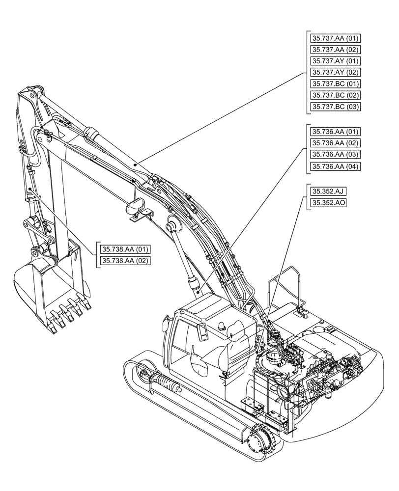 Схема запчастей Case CX250D LC LR - (35.000.00[04]) - SECTION INDEX - HYDRAULIC SYSTEMS (35) - HYDRAULIC SYSTEMS