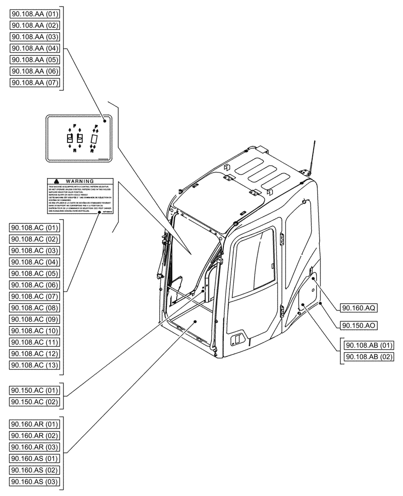 Схема запчастей Case CX250D LC LR - (00.000.90[03]) - PICTORIAL INDEX - PLATFORM, CAB, BODYWORK AND DECALS (00) - GENERAL & PICTORIAL INDEX
