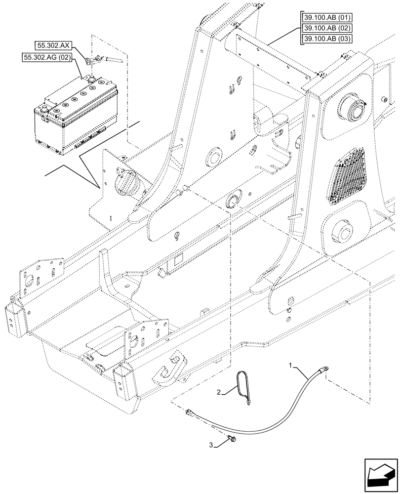 Схема запчастей Case 590SN - (55.302.AW[02]) - DUAL BATTERY, GROUND CABLE (55) - ELECTRICAL SYSTEMS