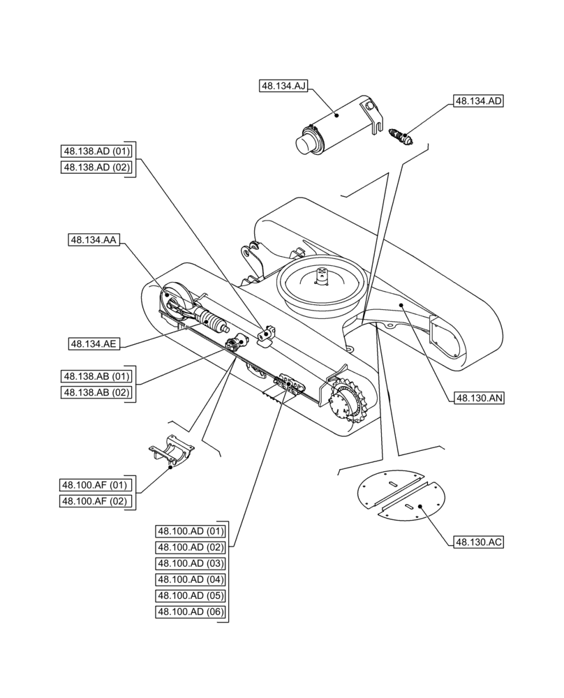 Схема запчастей Case CX300D LC - (00.000.48) - PICTORIAL INDEX - SUSPENSION AND TRACKS (00) - GENERAL & PICTORIAL INDEX