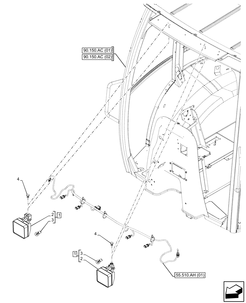 Схема запчастей Case 590SN - (55.404.BS[05]) - VAR - 747853, 747854, 747855 - WORK LIGHT, FRONT (55) - ELECTRICAL SYSTEMS