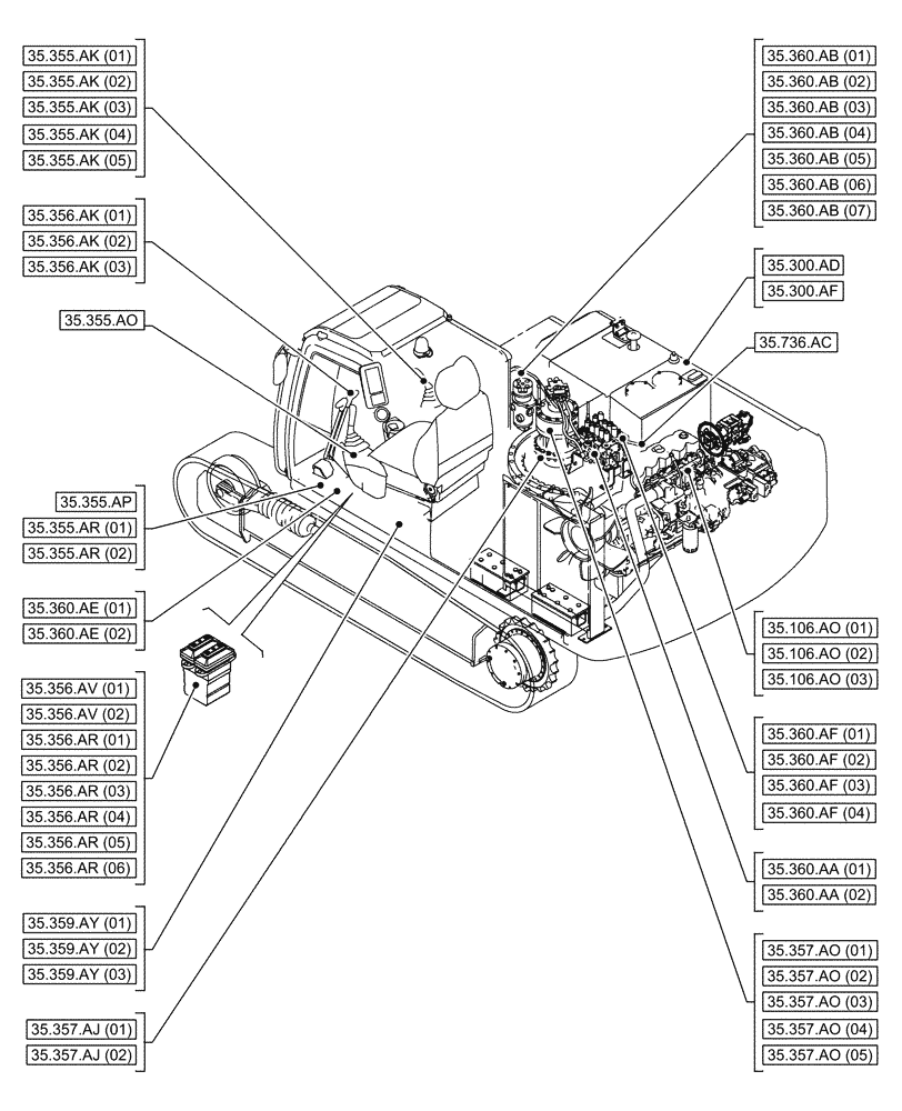 Схема запчастей Case CX300D LC - (35.000.00[01]) - SECTION INDEX - HYDRAULIC SYSTEMS (35) - HYDRAULIC SYSTEMS