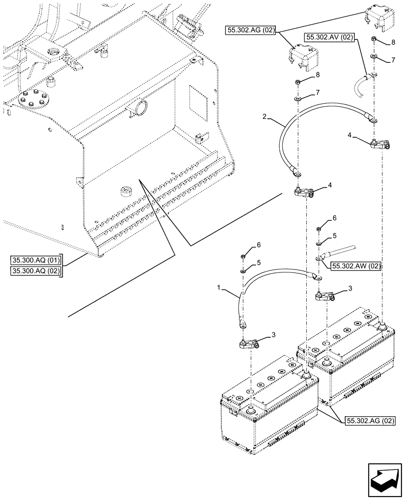 Схема запчастей Case 580SN - (55.302.AX) - DUAL BATTERY, CONNECTING CABLE (55) - ELECTRICAL SYSTEMS