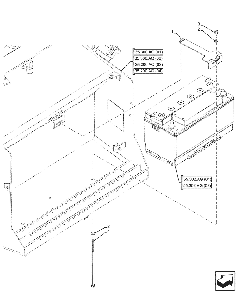 Схема запчастей Case 590SN - (55.302.AK[01]) - BATTERY SUPPORT (55) - ELECTRICAL SYSTEMS
