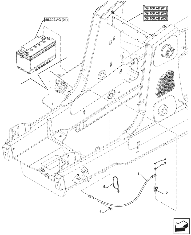 Схема запчастей Case 580SN - (55.302.AW[01]) - BATTERY, GROUND CABLE (55) - ELECTRICAL SYSTEMS