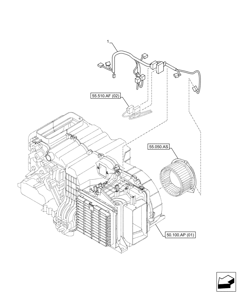 Схема запчастей Case CX130D - (55.050.AH) - AIR CONDITIONING, HARNESS (55) - ELECTRICAL SYSTEMS