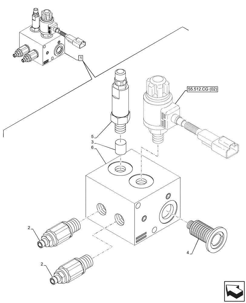 Схема запчастей Case 580SN - (35.738.AH[02]) - VALVE, OBJECT HANDLING, COMPONENTS (35) - HYDRAULIC SYSTEMS