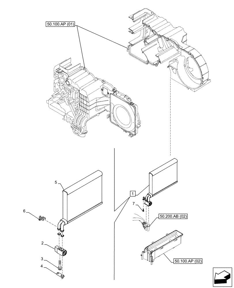 Схема запчастей Case CX160D LC - (50.200.CA) - AIR CONDITIONING, EVAPORATOR (50) - CAB CLIMATE CONTROL