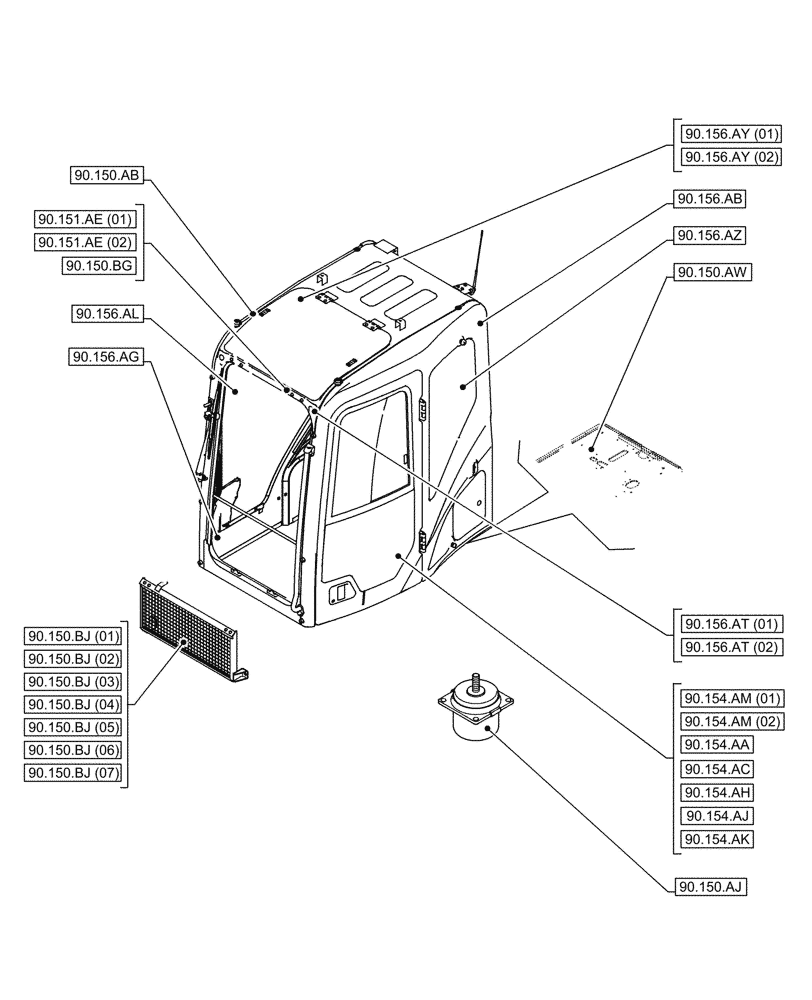 Схема запчастей Case CX250D LC LR - (00.000.90[02]) - PICTORIAL INDEX - PLATFORM, CAB, BODYWORK AND DECALS (00) - GENERAL & PICTORIAL INDEX