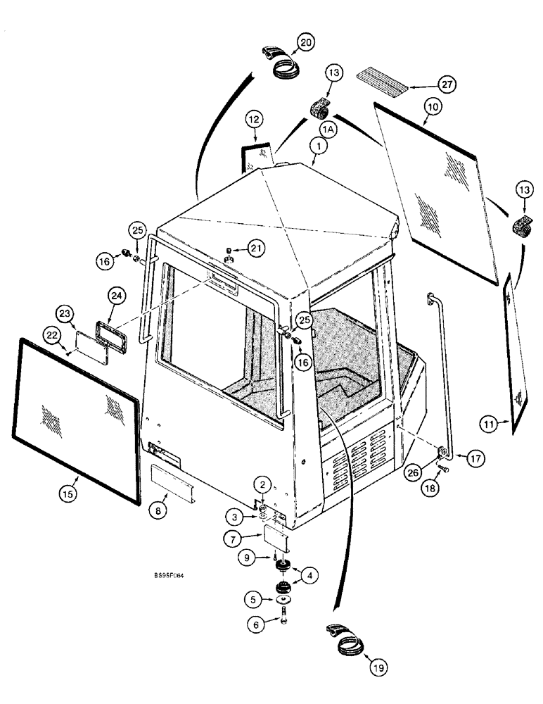 Схема запчастей Case 621B - (9-053A) - CAB MOUNTING AND GLASS, GRAY (09) - CHASSIS/ATTACHMENTS