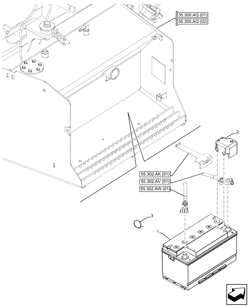 Схема запчастей Case 580SN - (55.302.AG[01]) - BATTERY (55) - ELECTRICAL SYSTEMS