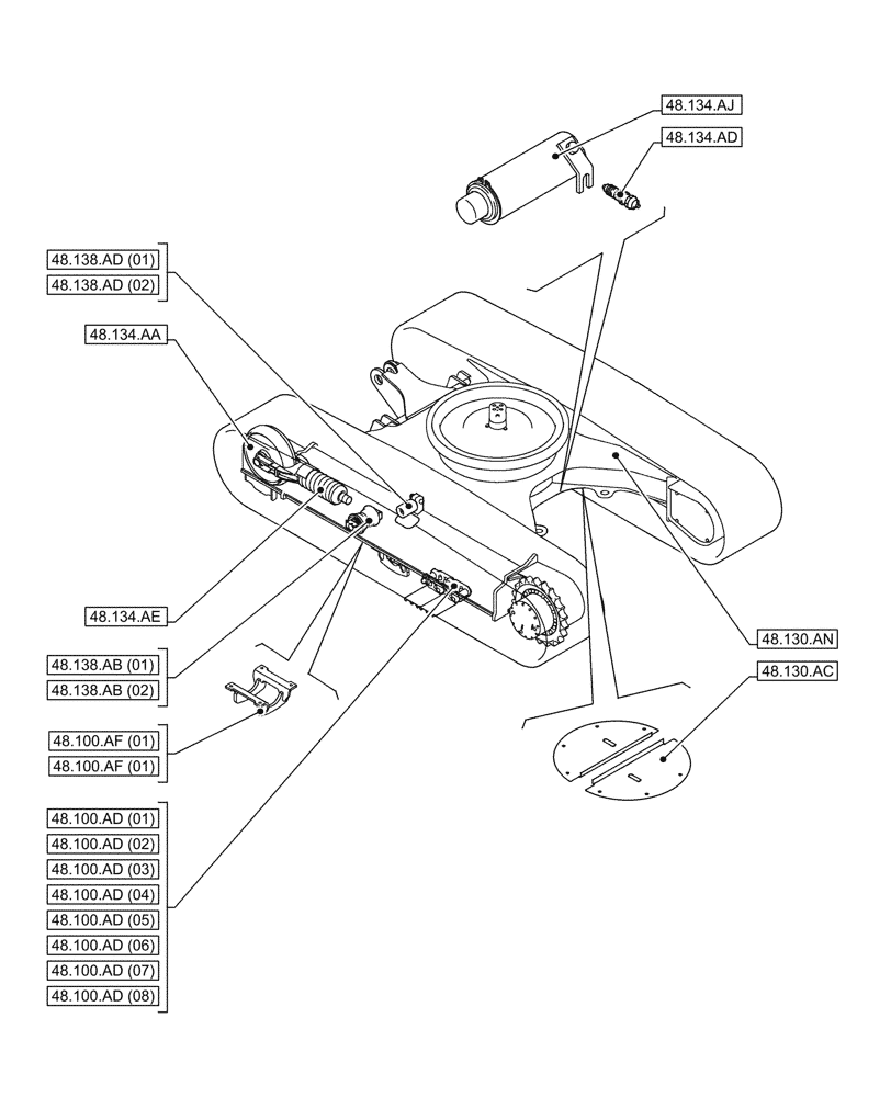 Схема запчастей Case CX250D LC LR - (00.000.48) - PICTORIAL INDEX - SUSPENSION AND TRACKS (00) - GENERAL & PICTORIAL INDEX