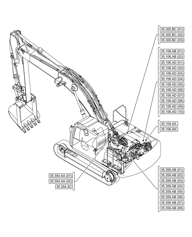 Схема запчастей Case CX250D LC LR - (35.000.00[07]) - SECTION INDEX - HYDRAULIC SYSTEMS (35) - HYDRAULIC SYSTEMS
