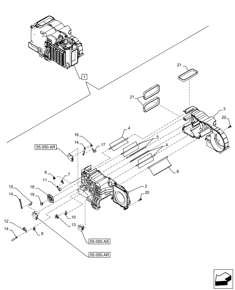 Схема запчастей Case CX130D LC - (50.100.AP[01]) - AIR CONDITIONING, W/ HEATER, COMPONENTS (50) - CAB CLIMATE CONTROL