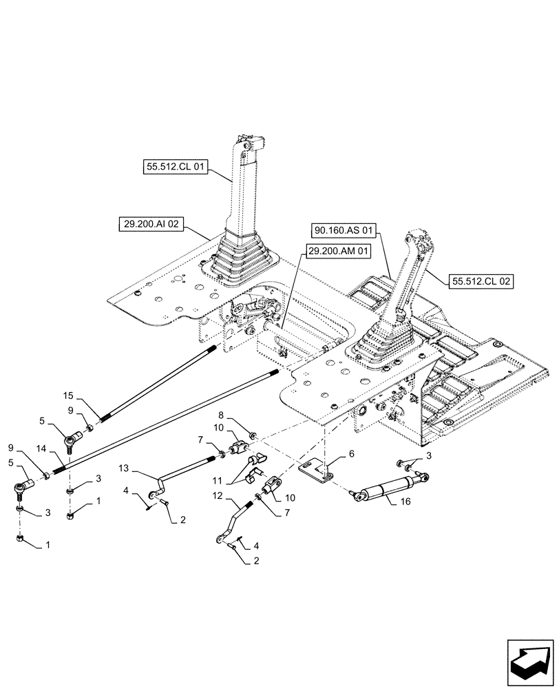 Схема запчастей Case TR270 - (29.200.AI[01]) - HAND CONTROLS MOUNTING ASSEMBLY (29) - HYDROSTATIC DRIVE
