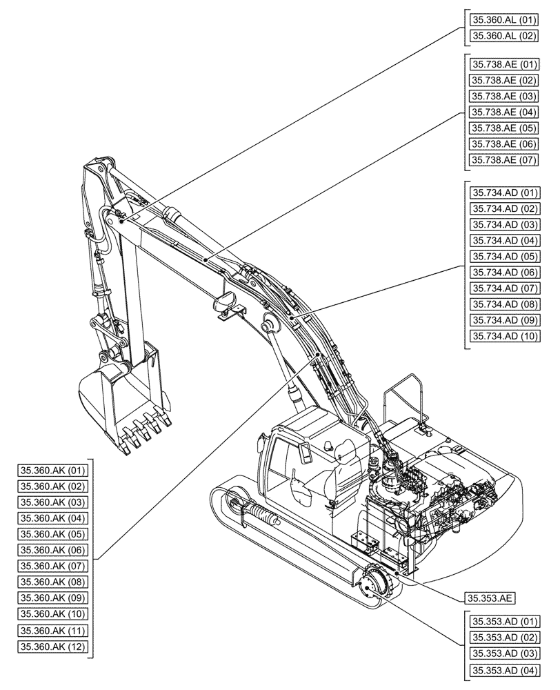 Схема запчастей Case CX250D LC LR - (35.000.00[02]) - SECTION INDEX - HYDRAULIC SYSTEMS (35) - HYDRAULIC SYSTEMS