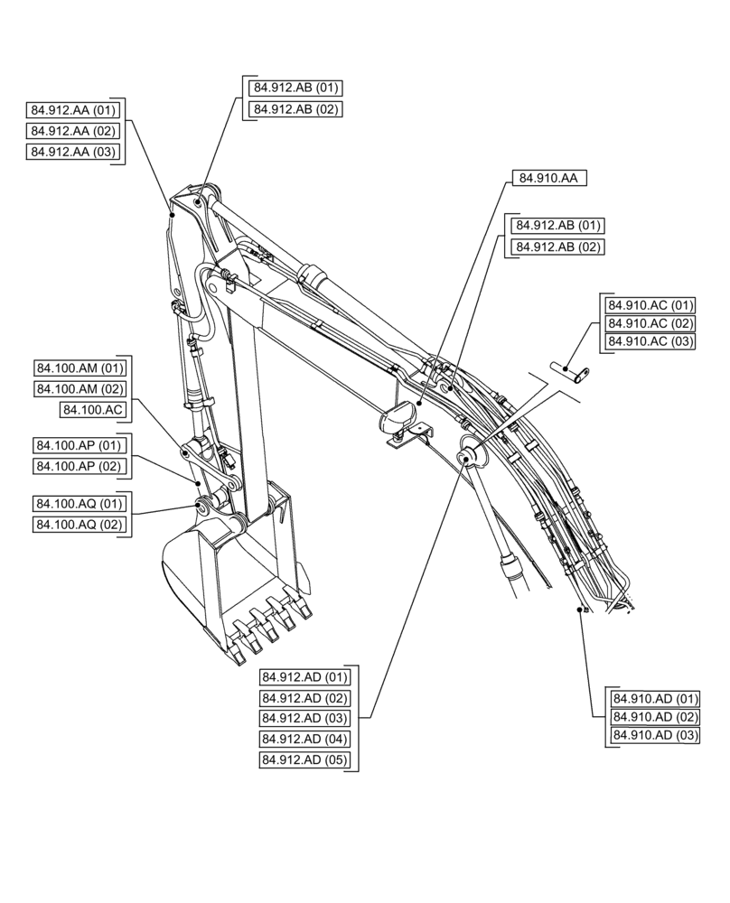 Схема запчастей Case CX300D LC - (00.000.84) - PICTORIAL INDEX - BOOMS, DIPPERS & BUCKET (00) - GENERAL & PICTORIAL INDEX