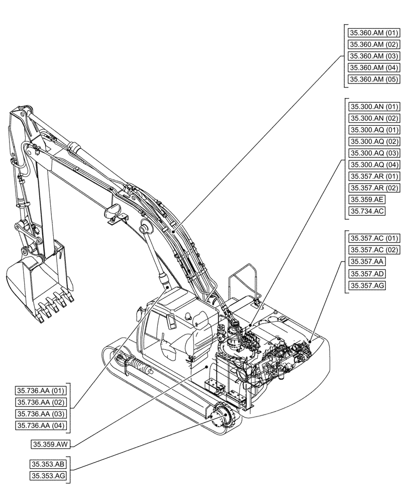 Схема запчастей Case CX250D LC LR - (00.000.35[06]) - PICTORIAL INDEX - HYDRAULIC SYSTEMS (00) - GENERAL & PICTORIAL INDEX