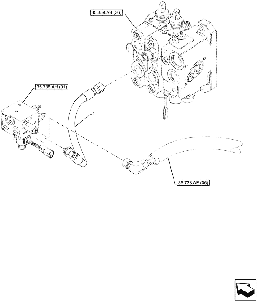 Схема запчастей Case 580SN - (35.738.AE[07]) - OBJECT HANDLING, LINES, LOADER, VALVE (35) - HYDRAULIC SYSTEMS