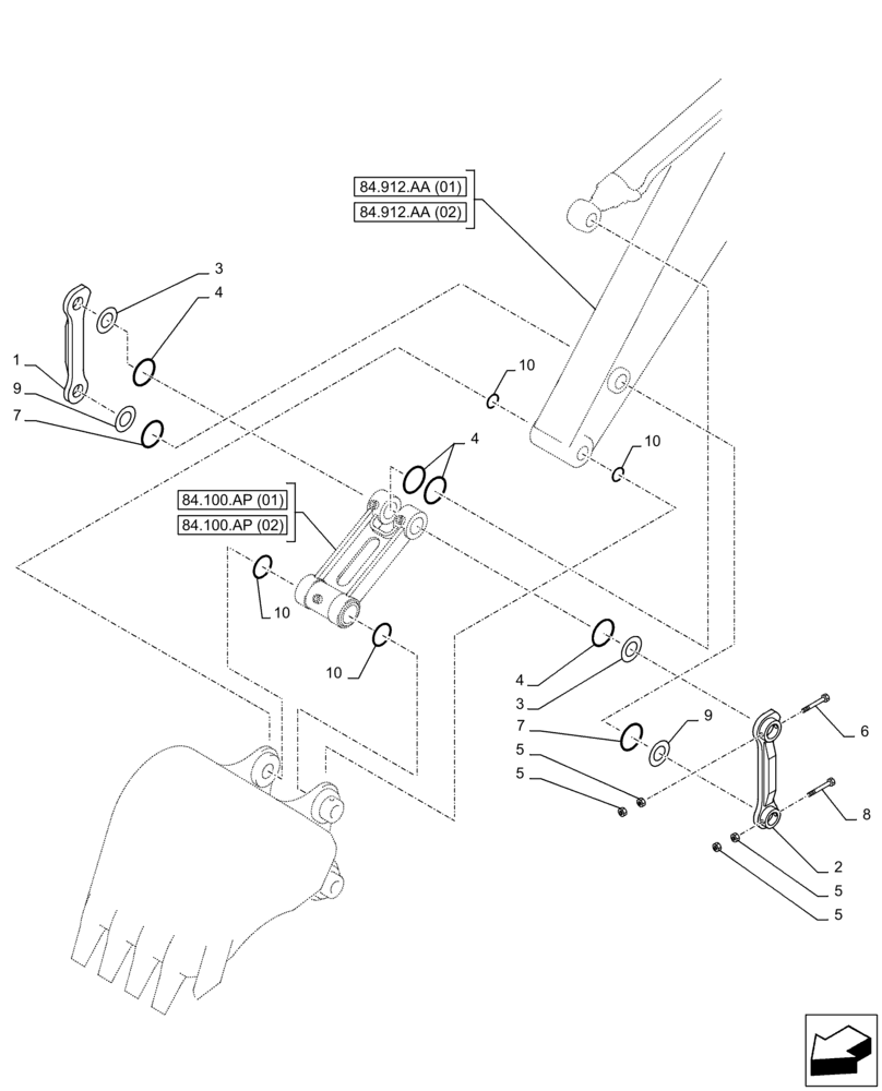 Схема запчастей Case CX250D LC - (84.100.AC[01]) - VAR - 488046 - LINK CONROD, W/ HOOK (84) - BOOMS, DIPPERS & BUCKETS