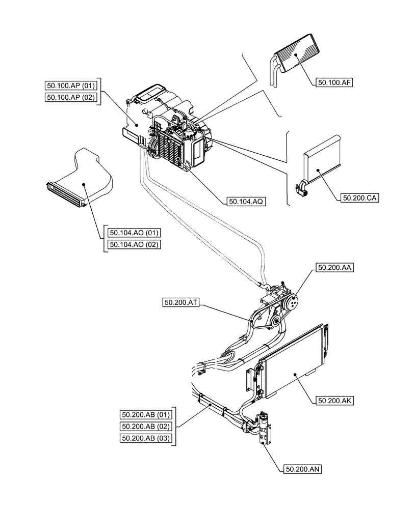Схема запчастей Case CX250D LC - (50.000.00) - SECTION INDEX - CAB CLIMATE CONTROL (50) - CAB CLIMATE CONTROL