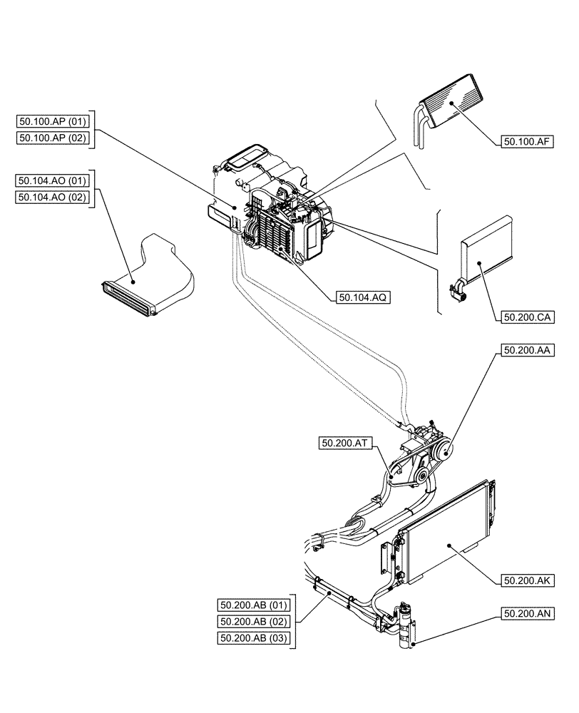 Схема запчастей Case CX300D LC - (50.000.00) - SECTION INDEX - CAB CLIMATE CONTROL (50) - CAB CLIMATE CONTROL