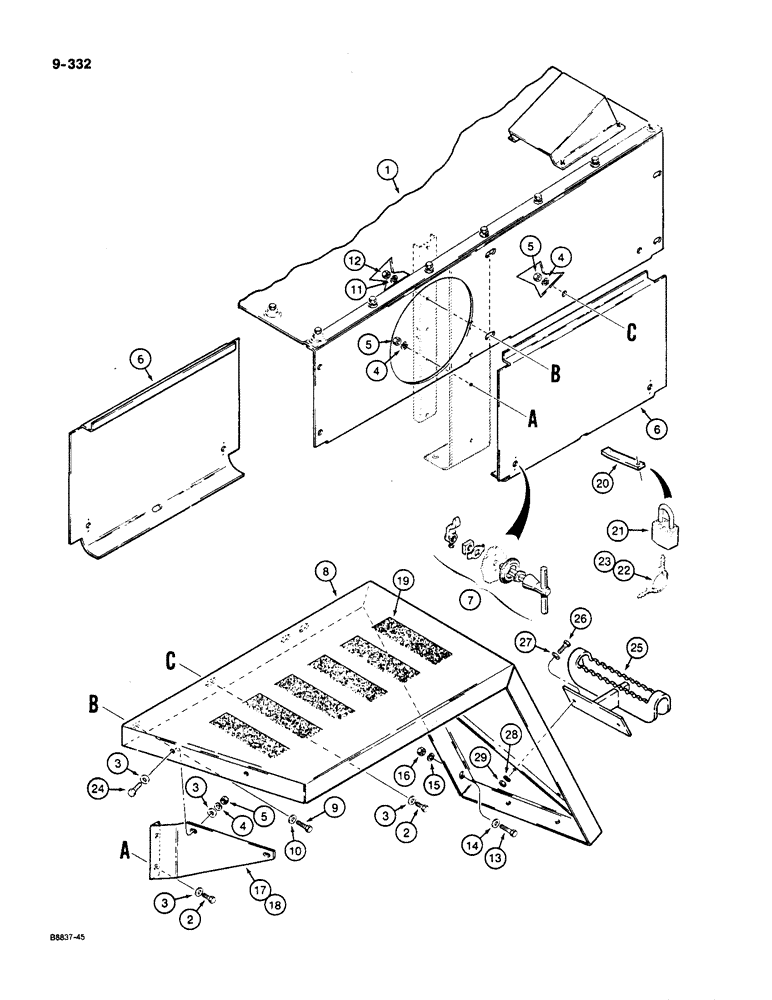 Схема запчастей Case W36 - (9-332) - SIDE PANELS AND REAR FENDERS (09) - CHASSIS/ATTACHMENTS
