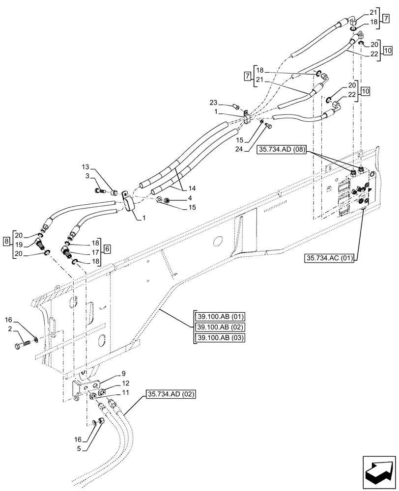 Схема запчастей Case 580SN - (35.734.AD[11]) - VAR - 442017 - QUICK COUPLER, VALVE, HYDRAULIC LINE (35) - HYDRAULIC SYSTEMS