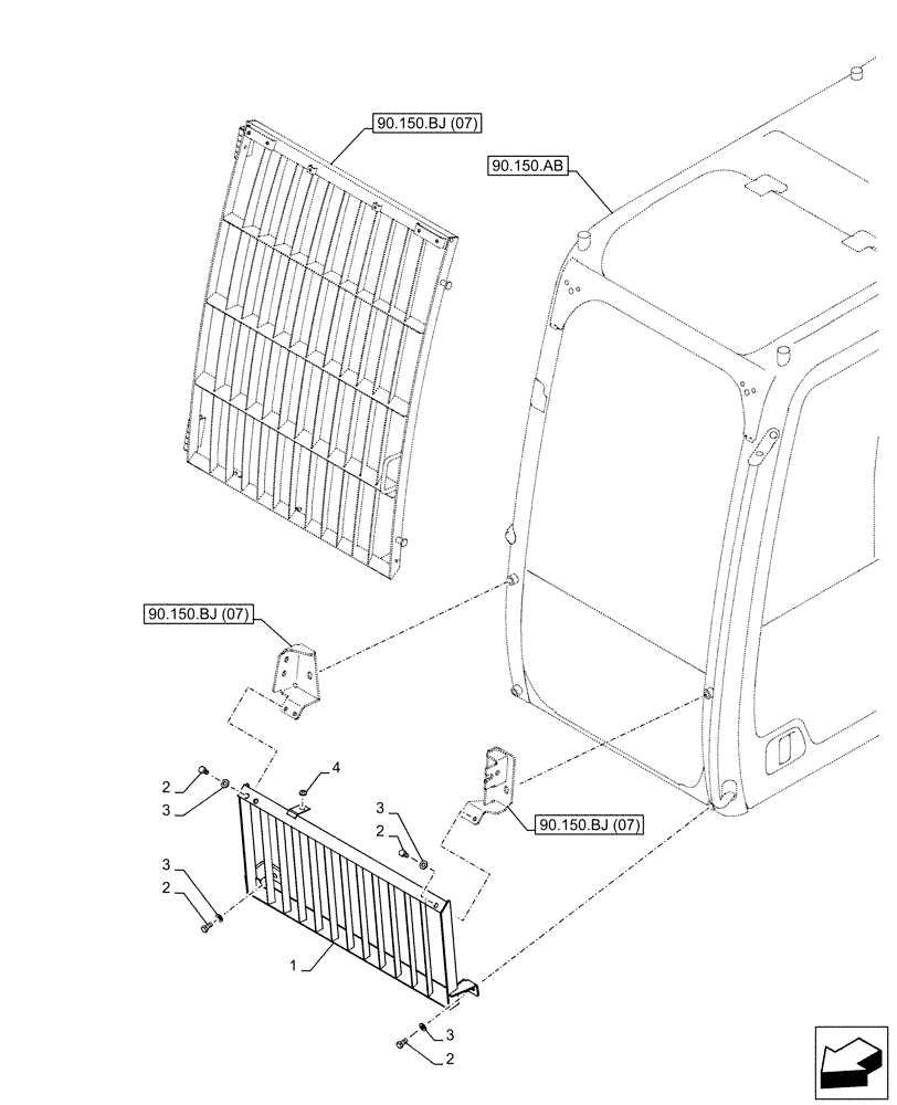 Схема запчастей Case CX130D LC - (90.150.BJ[06]) - VAR - 781986 - FRONT, LOWER, STONEGUARD, OPENABLE (90) - PLATFORM, CAB, BODYWORK AND DECALS