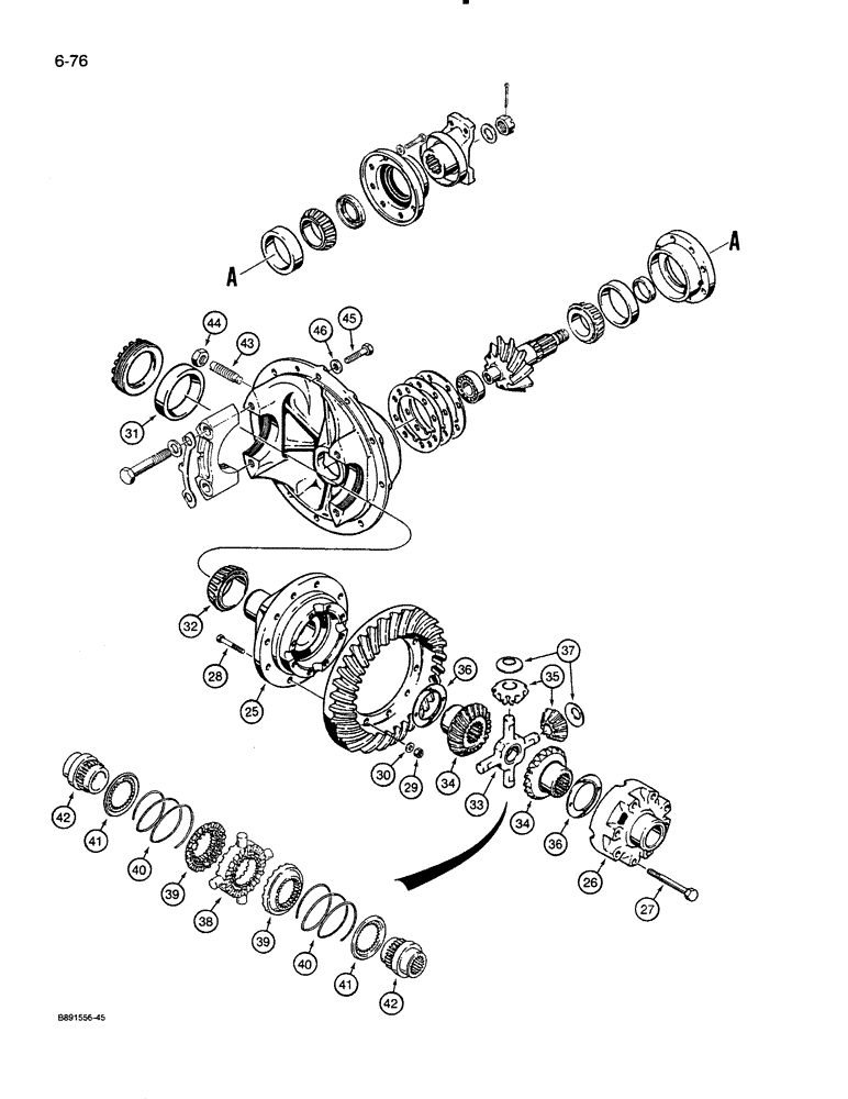 Схема запчастей Case 821 - (6-076) - FRONT AND REAR AXLE DIFFERENTIAL (06) - POWER TRAIN