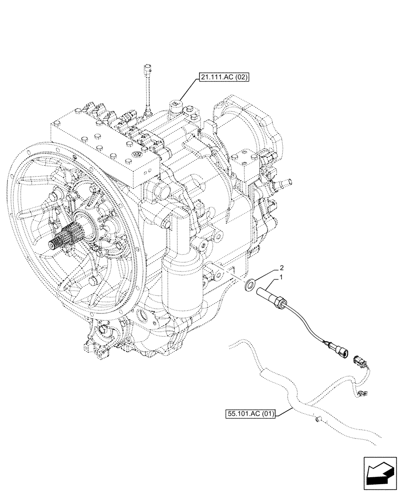 Схема запчастей Case 590SN - (55.020.AB[01]) - VAR - 423060, 423061 - TRANSMISSION, SEMI-POWERSHIFT, SPEED SENSOR (55) - ELECTRICAL SYSTEMS