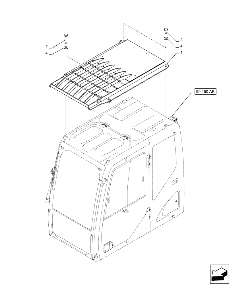 Схема запчастей Case CX130D LC - (90.150.BJ[01]) - VAR - 481070 - CAB GUARD, ROOF (90) - PLATFORM, CAB, BODYWORK AND DECALS