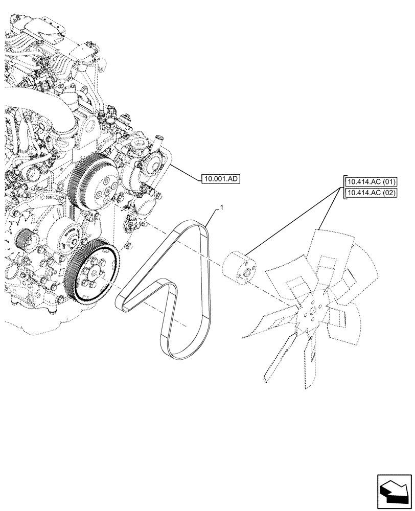 Схема запчастей Case 580SN - (10.414.BE[01]) - ENGINE, BELT (10) - ENGINE