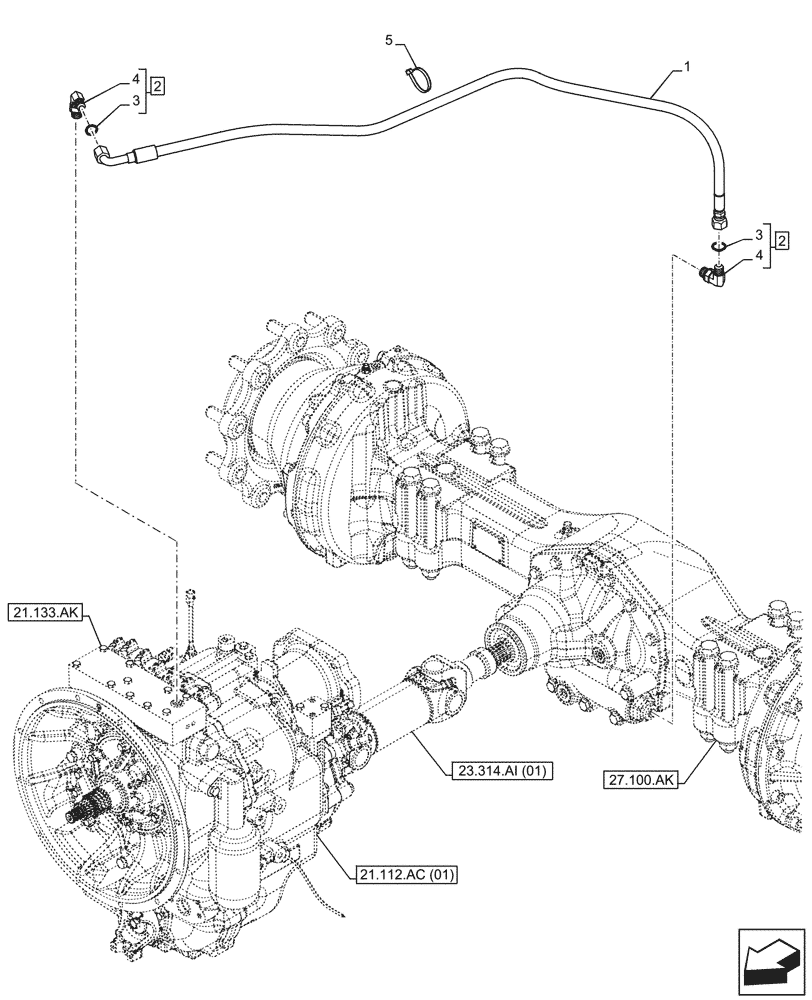 Схема запчастей Case 580SN - (27.106.AN[02]) - VAR - 423060, 423061 - TRANSMISSION, SEMI-POWERSHIFT, DIFFERENTIAL LOCK, OIL, SUCTION PIPE (27) - REAR AXLE SYSTEM