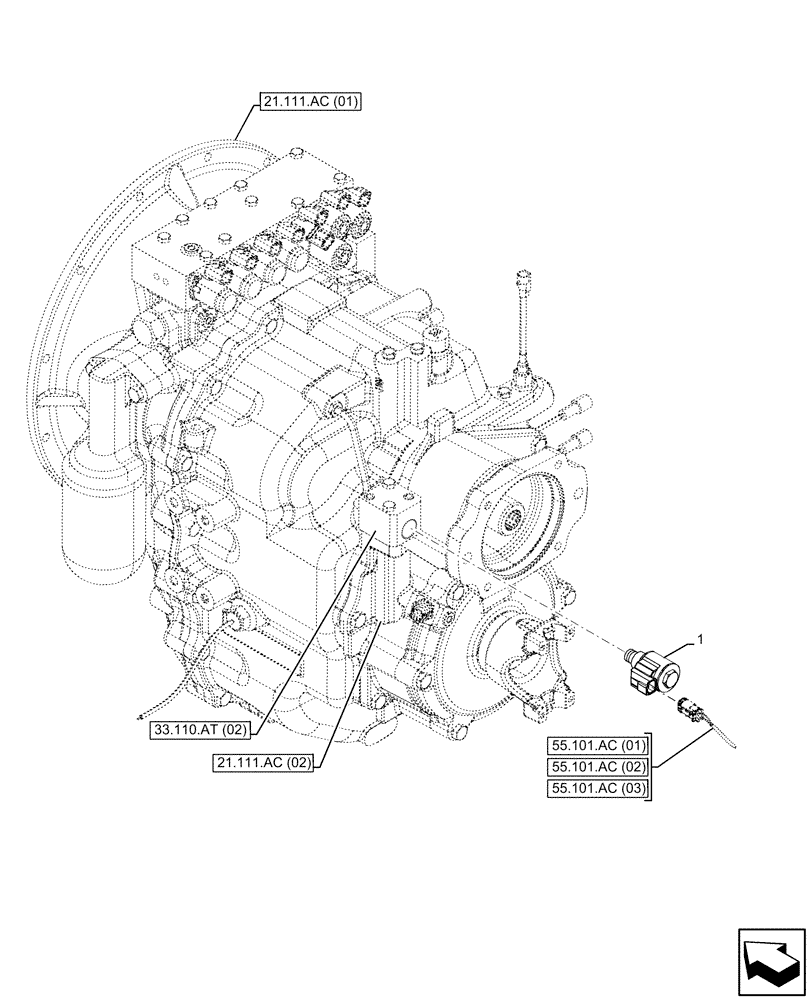 Схема запчастей Case 580SN - (55.031.AD[02]) - VAR - 423060, 423061 - TRANSMISSION, SEMI-POWERSHIFT, PARKING BRAKE, CONTROL VALVE, SOLENOID (55) - ELECTRICAL SYSTEMS