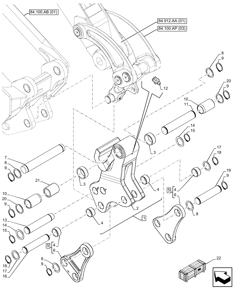 Схема запчастей Case 590SN - (84.100.AP[04]) - VAR - 745162 - BACKHOE BUCKET, UNIVERSAL COUPLER, STANDARD DIPPER (84) - BOOMS, DIPPERS & BUCKETS