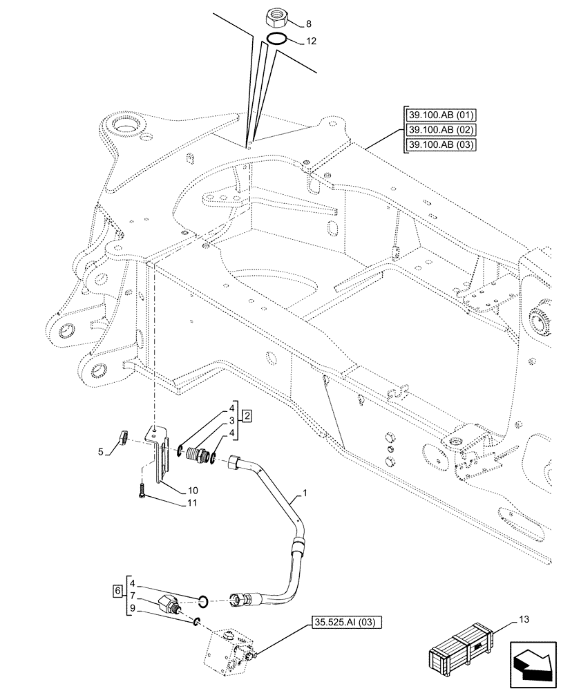 Схема запчастей Case 590SN - (35.525.AA[16]) - VAR - 747662 - AUXILIARY HYDRAULIC, LINES (35) - HYDRAULIC SYSTEMS