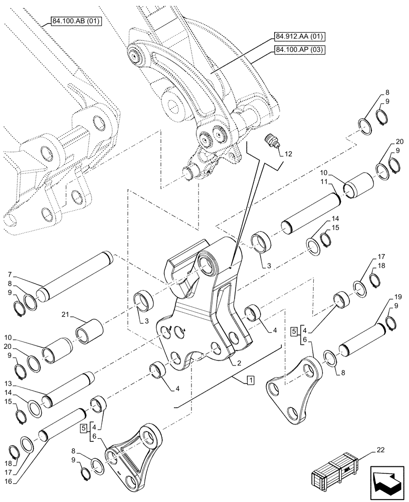 Схема запчастей Case 590SN - (84.100.AP[05]) - VAR - 745162 - BACKHOE BUCKET, UNIVERSAL COUPLER, EXTENDABLE DIPPER (84) - BOOMS, DIPPERS & BUCKETS