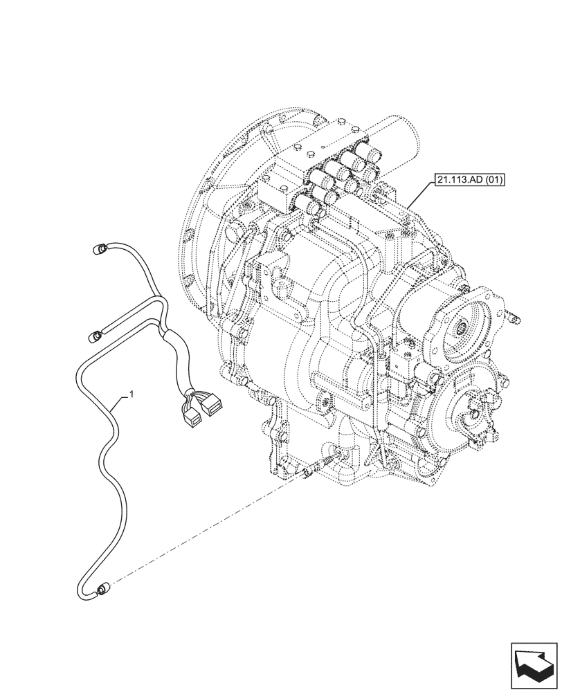 Схема запчастей Case 590SN - (55.024.AG[02]) - VAR - 423062 - TRANSMISSION, POWERSHIFT, CONTROL VALVE, SOLENOID, HARNESS (55) - ELECTRICAL SYSTEMS