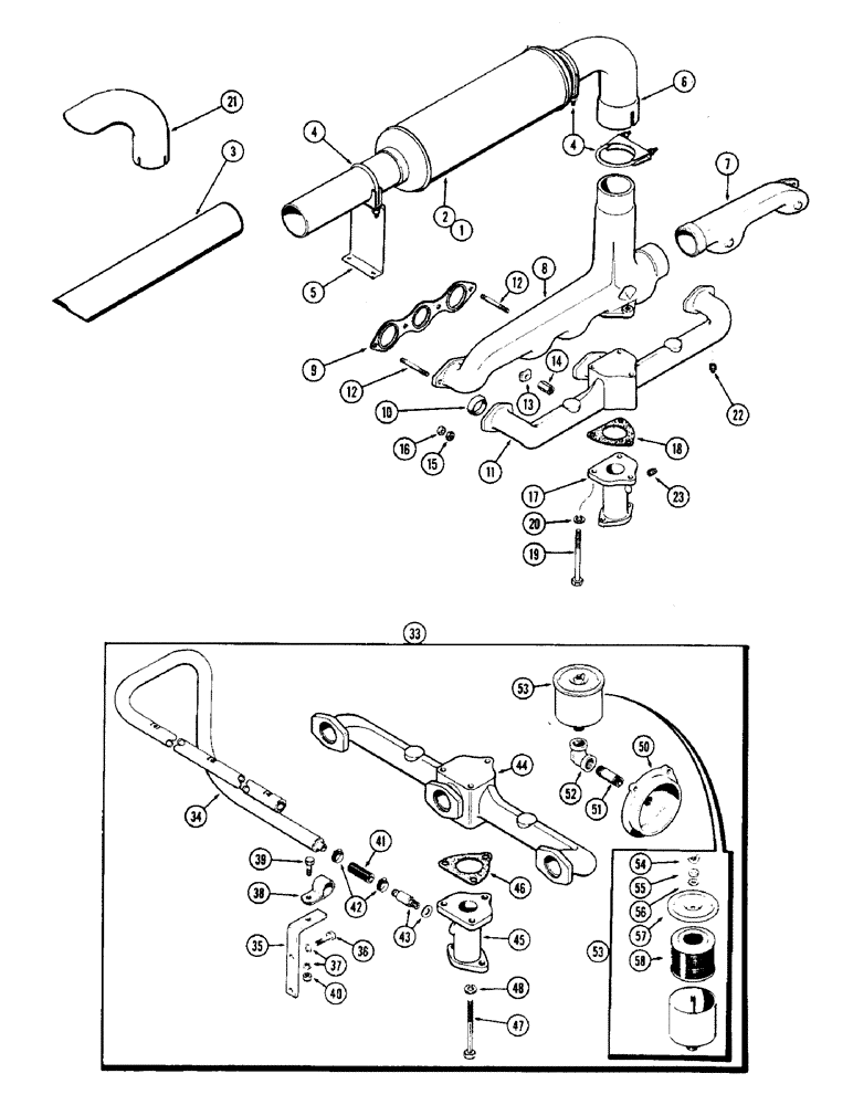 Схема запчастей Case W8C - (010) - MANIFOLD AND MUFFLER, (377) SPARK IGNITION ENGINE, CRANKCASE (02) - ENGINE