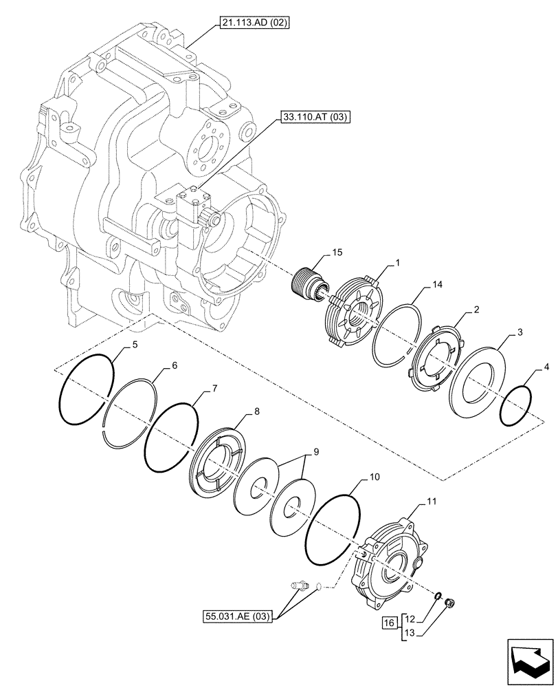 Схема запчастей Case 580SN - (33.110.AV[03]) - VAR - 423062 - TRANSMISSION, POWERSHIFT, PARKING BRAKE, DISC (33) - BRAKES & CONTROLS