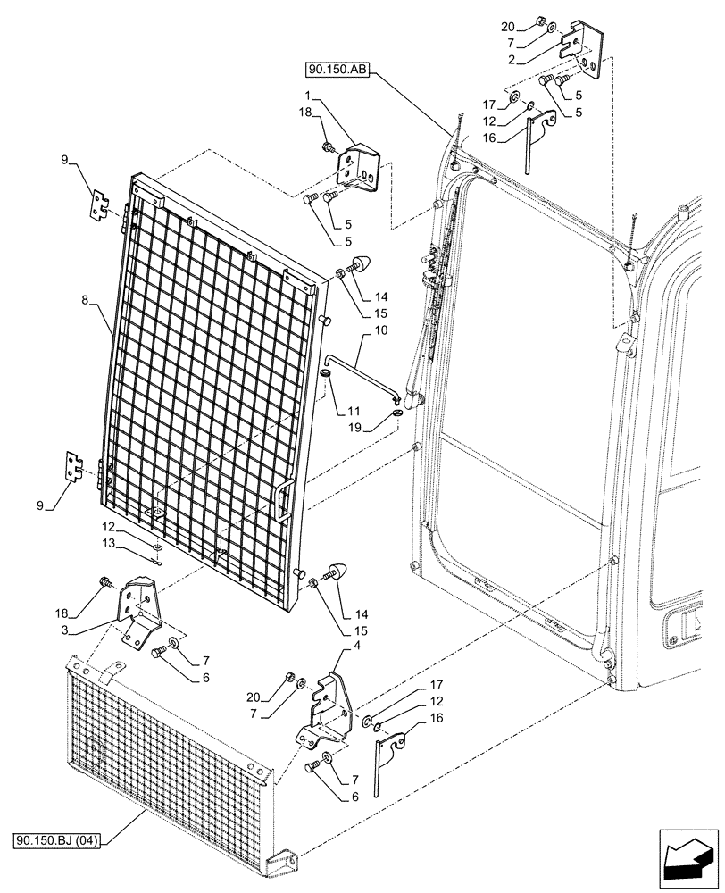 Схема запчастей Case CX130D LC - (90.150.BJ[05]) - VAR - 461142 - FRONT, GRILL, GUARD (90) - PLATFORM, CAB, BODYWORK AND DECALS