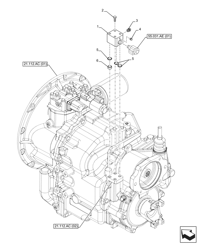 Схема запчастей Case 580SN - (33.110.AT[01]) - VAR - 423058 - TRANSMISSION, POWERSHUTTLE, PARKING BRAKE, CONTROL VALVE, 2WD (33) - BRAKES & CONTROLS