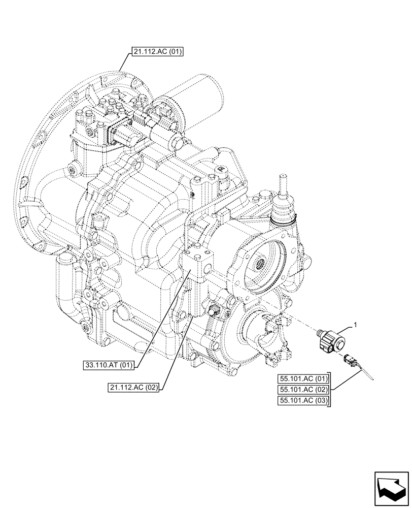 Схема запчастей Case 590SN - (55.031.AD[01]) - VAR - 423058 - TRANSMISSION, POWERSHUTTLE, 2WD, PARKING BRAKE, CONTROL VALVE, SOLENOID (55) - ELECTRICAL SYSTEMS